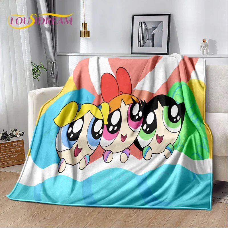 Cartone animato carino P-Powerpuff ragazza morbida coperta di flanella per letti camera da letto divano Picnic, coperta per copertura regalo