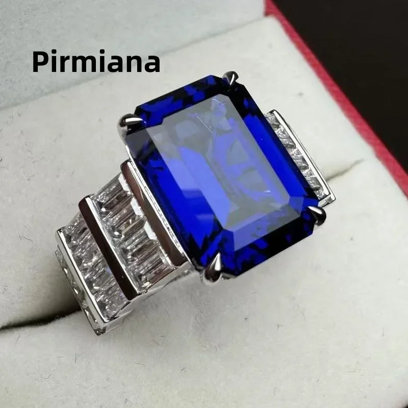 Pirmiana Custom Design 18k White Gold Ring for Women 10ct Lab Grown Sapphire And DEF D VVS Moisssanite Jewelry