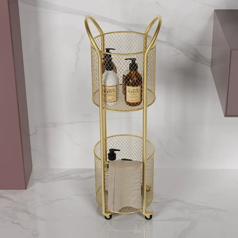 Nordic Bathroom Racks Floor-standing Iron Art Wheeled Trolley Light Luxury Living Room Gold Storage Rack Two-layer Storage Shelf