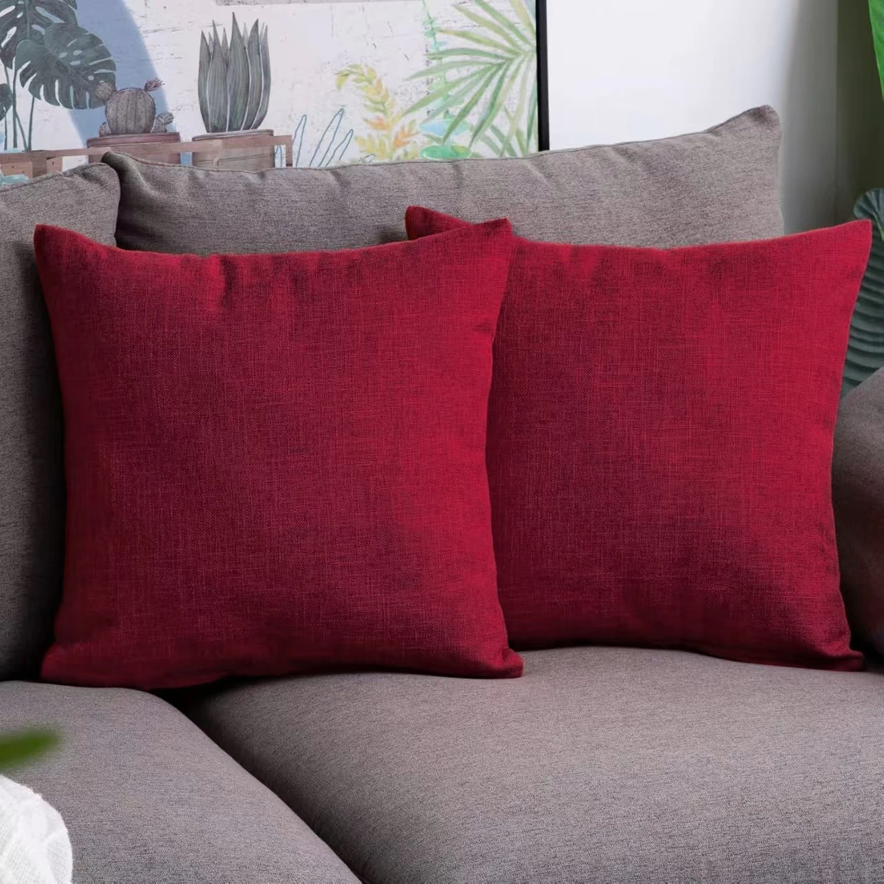 Packung mit 2 einfarbigen dekorativen Leinen-Kissenbezügen, einfach, bequem und weich, zur Dekoration von Sofa, Wohnzimmer und Schlafzimmer – Detail 20