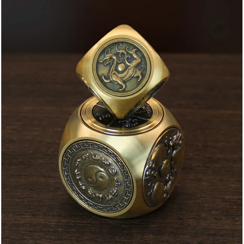 Pure Brass Six-Sided Cube Hand Pieces Six-Sided Money Turning Qian Kun Amass Fortunes Copper Crafts Copper Ware Wholesale