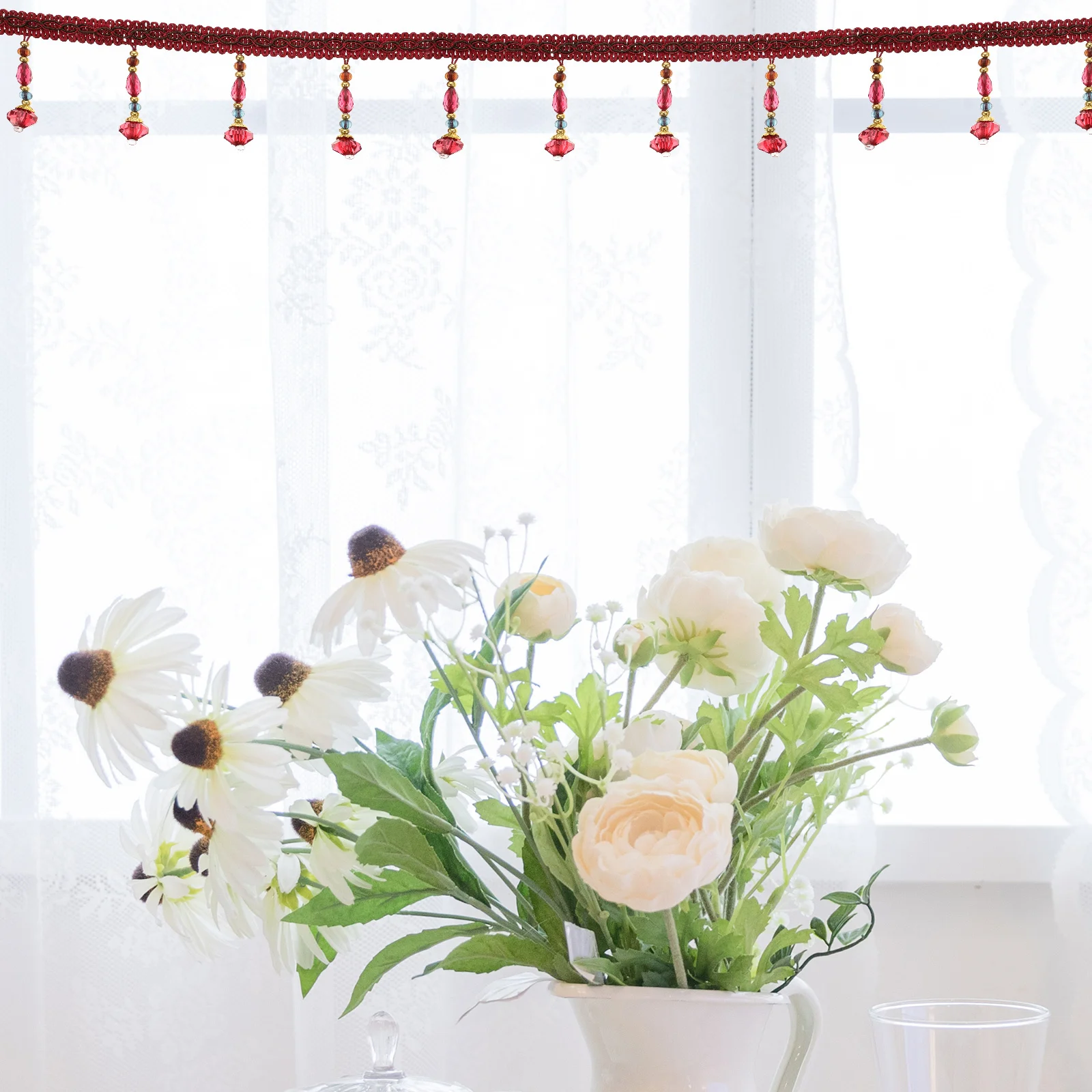 

Curtain Beaded Fringe Trim Unique Tassel Beaded Fringe Trim Suitable for Professional and Personal Use ,Roman Blind Tape