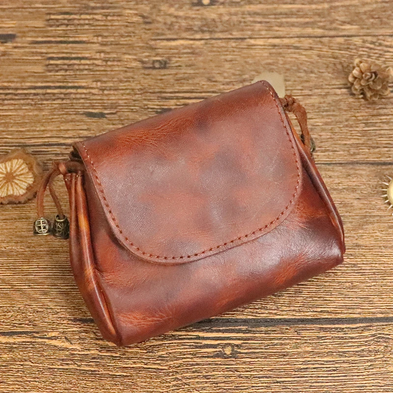 

Hand-rubbed vegetable tanned leather coin purse for women Vintage Country Spotlight Layer cowhide leather key bag earphone stora