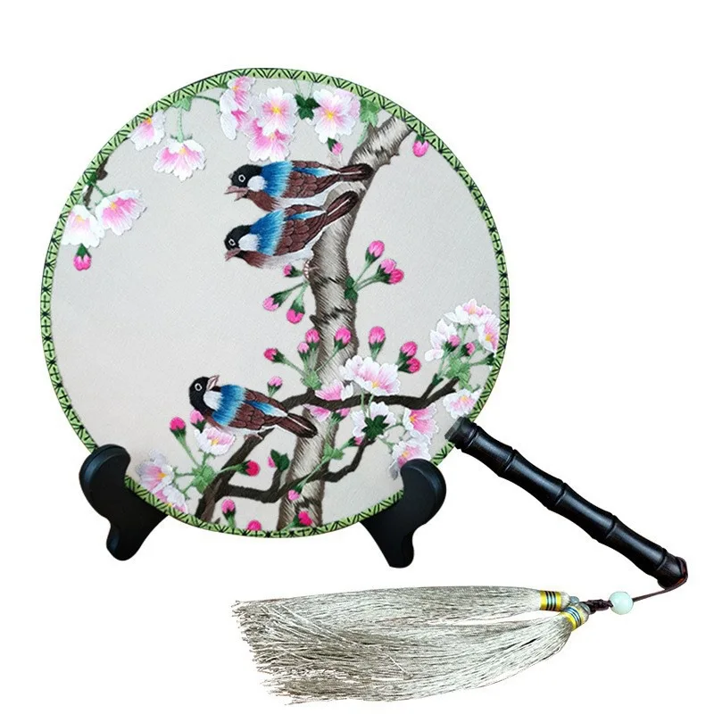 Handmade double-sided embroidered group fan, Chinese style Chengdu characteristic mulberry silk embroidery gift