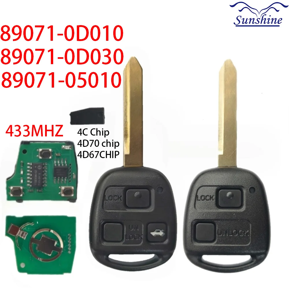 

P/N: 89071-0D010/89071-0D030/89071-05010 433MHz 4D70/4C/4D67 Chip TOY47 Blade car Key for Toyota Corolla Yaris Avensis 1998+