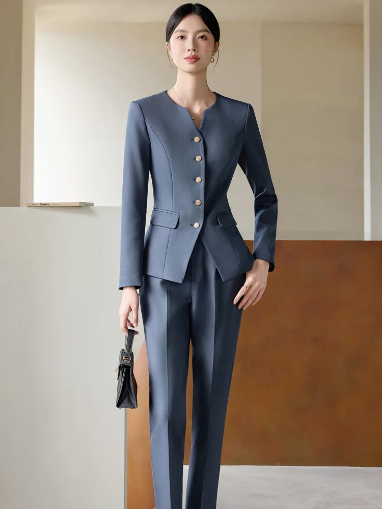 ชุดสูทผู้หญิง ฤดูใบไม้ผลิ ฤดูใบไม้ร่วง แฟชั่น สง่างาม ดูดี มืออาชีพ เหมาะสำหรับร้านเสริมสวย ร้านขายเครื่องประดับ ทำงาน
