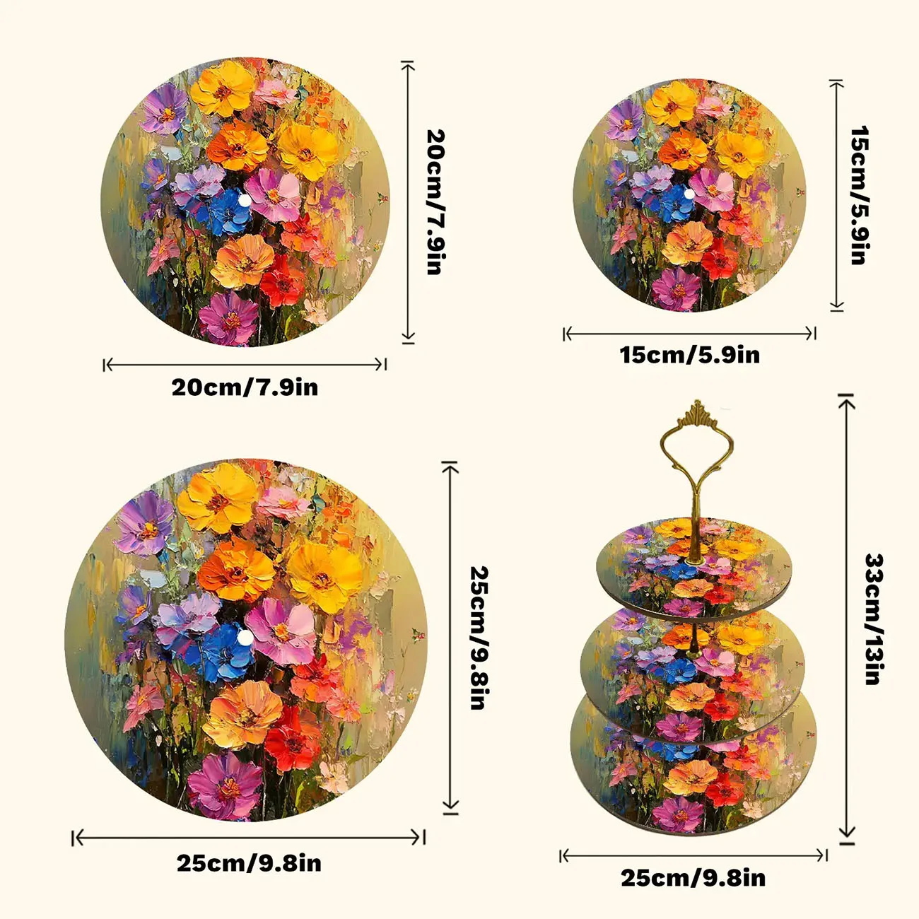 1-piece set of 3-layer wooden floral themed cake rack, securely decorated cake tray, detachable dessert display stand