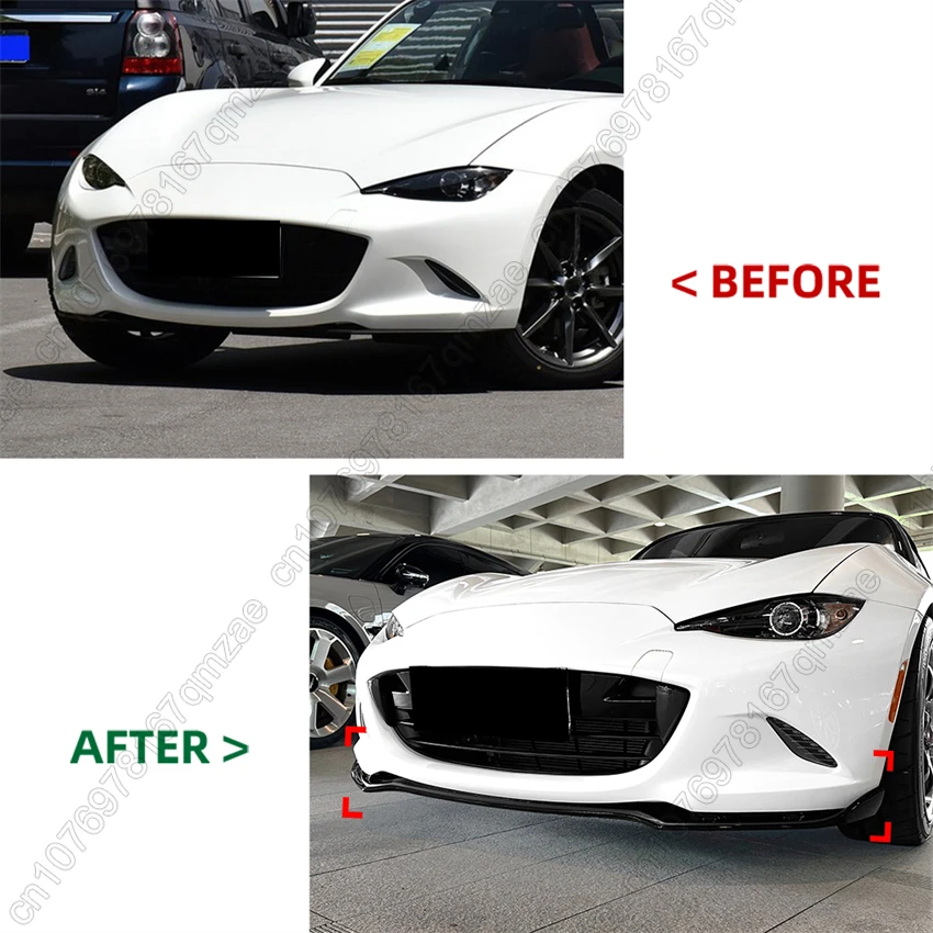 المصد الأمامي للسيارة لمازدا MX-5 MX5 Miata ND 2-Door 2016-2025 مجرفة شفة أمامية سبويلر تعديل خارجي أسود لامع مجموعات #2