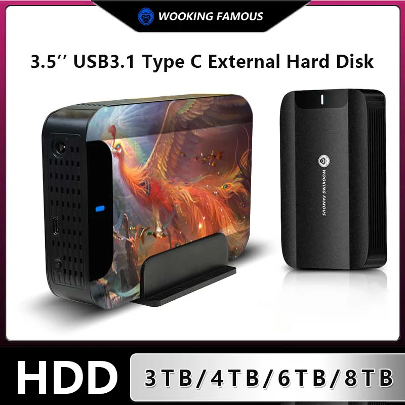 WUKING FAMOUS HD External Hard Disk HDD 3TB 4TB 6TB 8TB USB3.1 TypeC 3.5'' External Hard Drive For PC/Mac/Desktop/MacBook/PS4