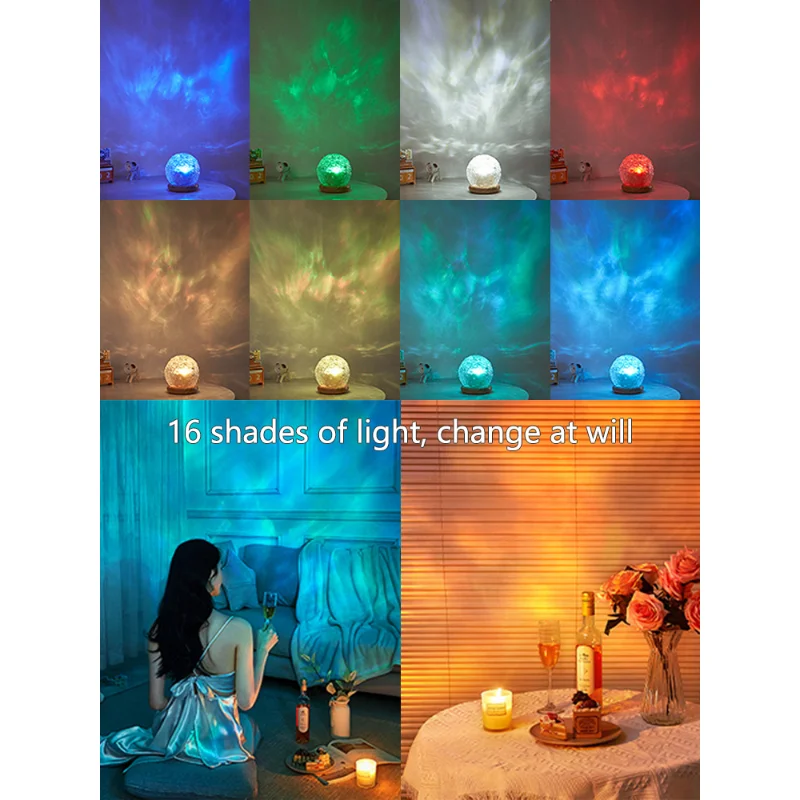 New Water Ripple Projector Night Light Crystal Mood Lamp Decoration Home Houses Bedroom Aesthetic Christmas Gift Sunset Lights