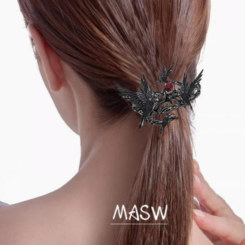 MASW Original Design Hiphop Cool Hot Girl Style Red Crystal Black Bird Hairband Hair Accessories For Women Gift Fashion Jewelry