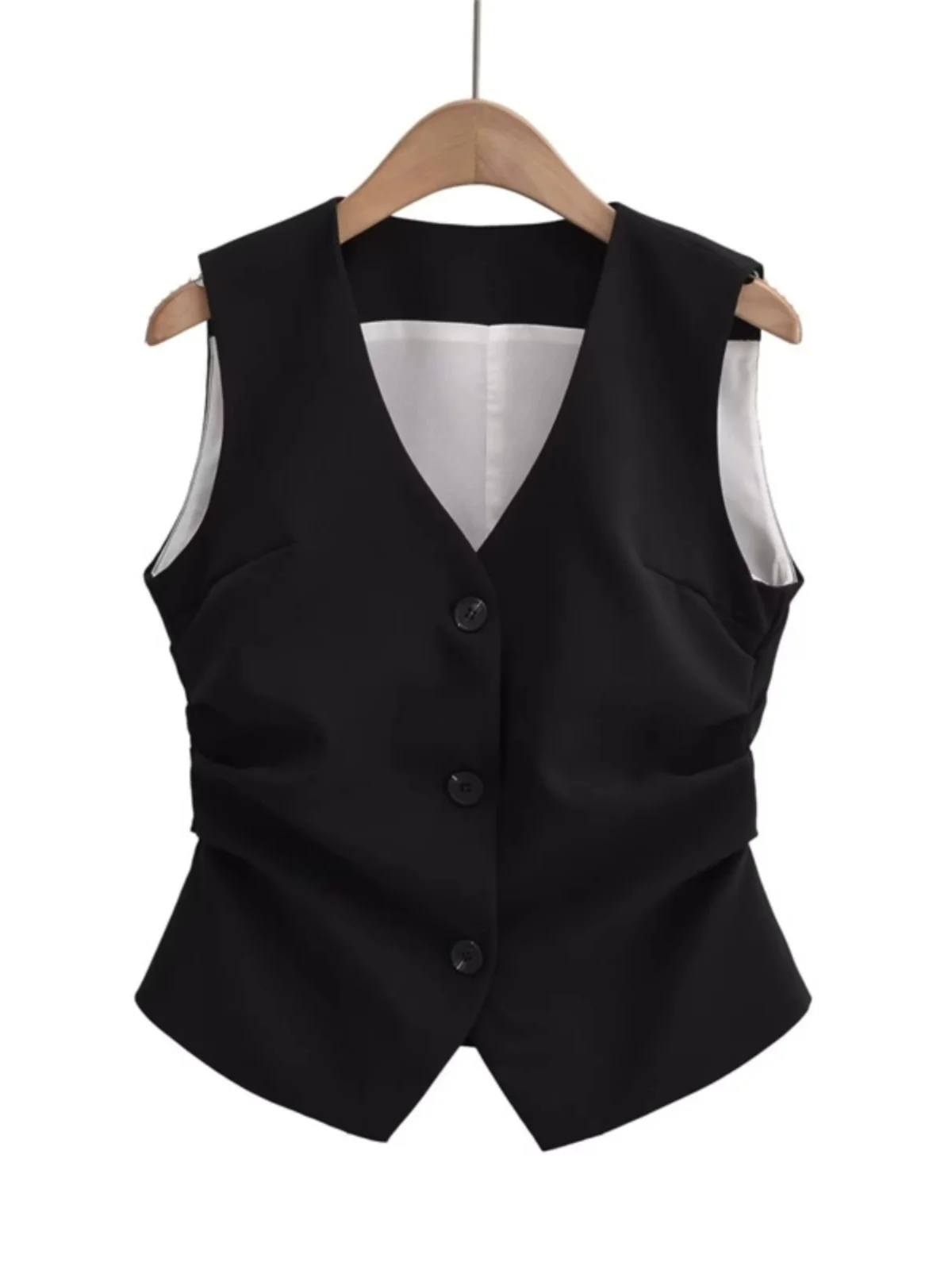 

Ретро-дизайн Tu для похудения, маленький костюм Fraance, жилет с v-образным вырезом и плечами, утягивающий топ Ele Simple Svel Top