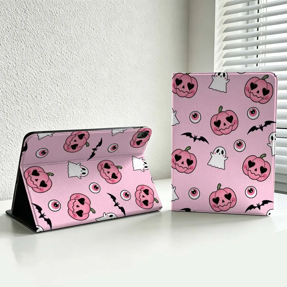 Cartoon Pink Pumpkin Ghost For iPad Pro Air mini 7 6 5 4 3 2 1 9gen M5 M4 11th 10th A17 Pro A16 Soft Inch Tablet Case Cover