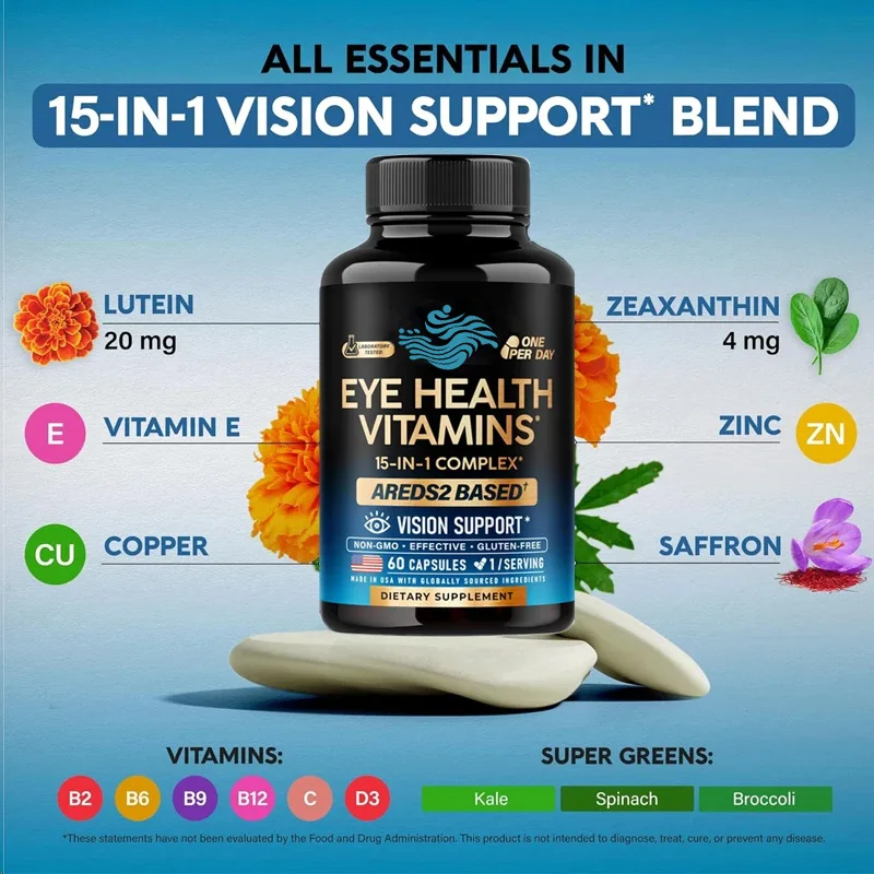 Eye Vitamins - Lutein And Zeaxanthin - Eye And Support - Saffron, Zinc, Copper, And Super Green 60 Capsules