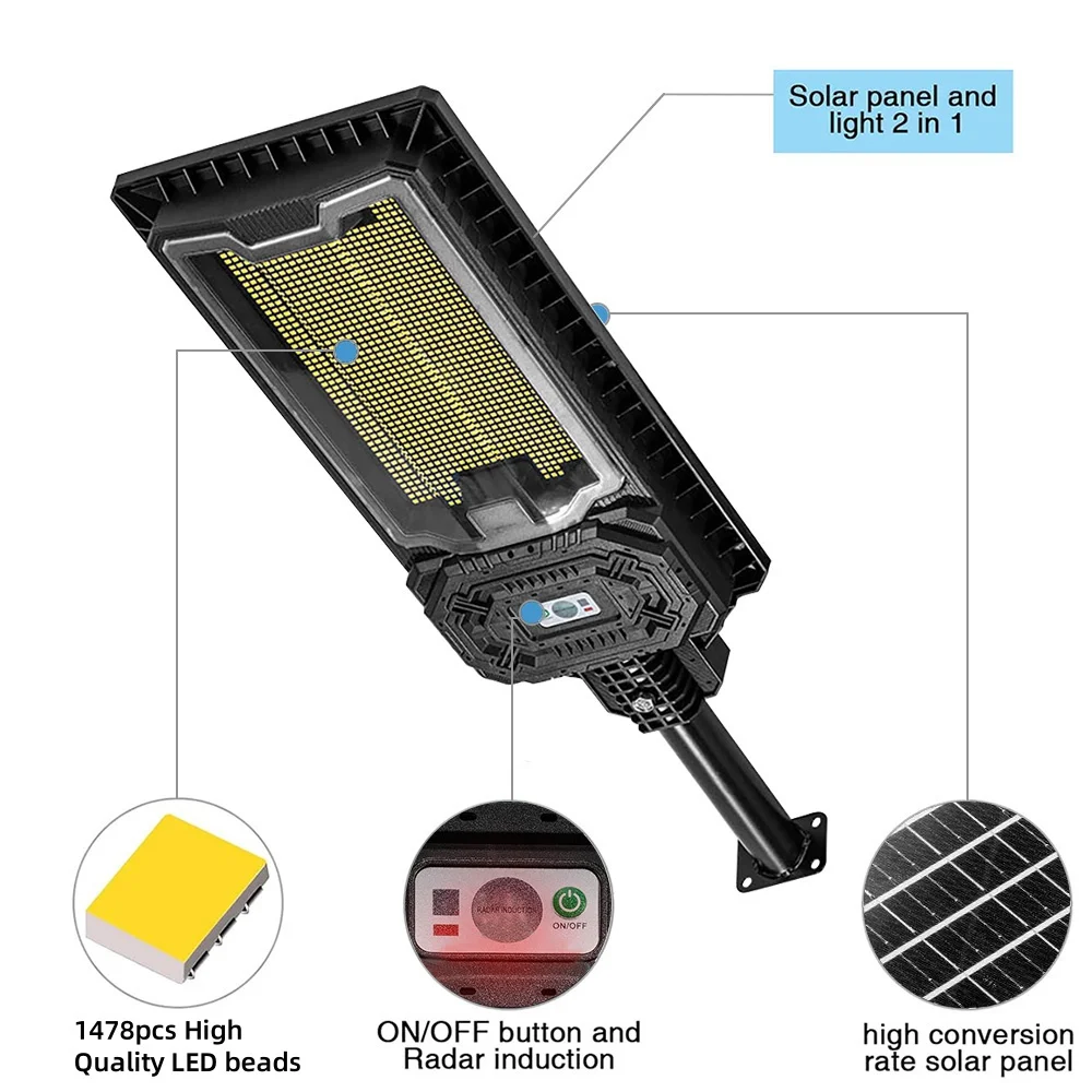 

Солнечный уличный светильник для наружного освещения, водонепроницаемый, светодиодный светильник для парковки с датчиком от заката до рассвета, аккумулятор 9000 мАч, прожектор с датчиком движения