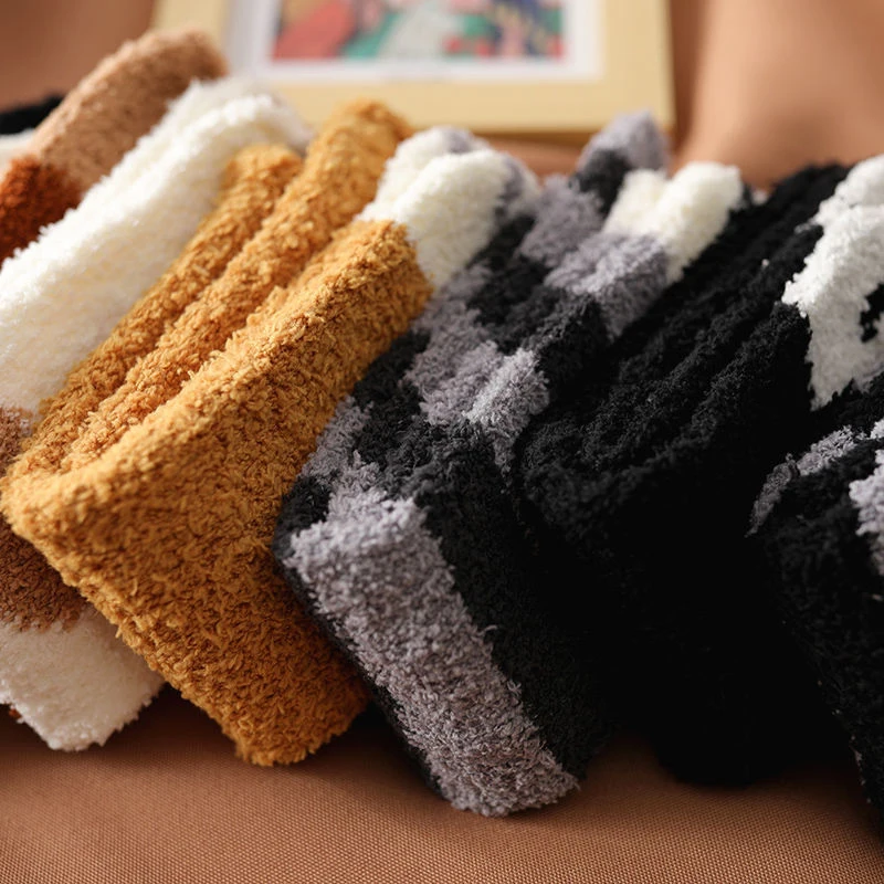Kawaii Winter Plush Cartoon White Socks For Women Cute 3d Dog Cat Paw Pattern Female Fleece Warm Funny Socks Home Floor Sleeping