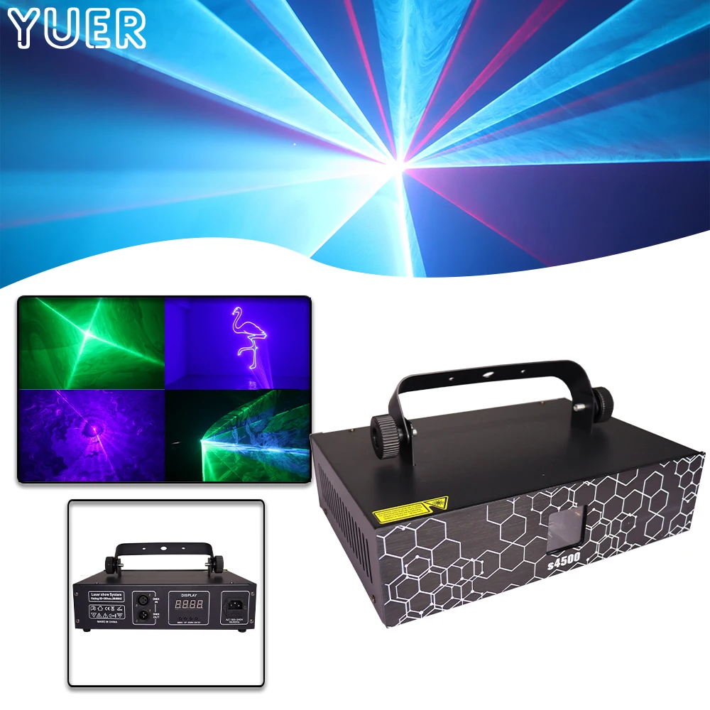 

RGB 4.5W Animation Laser Beam Light DMX512 Music 20kpps Scanning Stage Show Patterns Projector For DJ Disco led Music Party Lamp