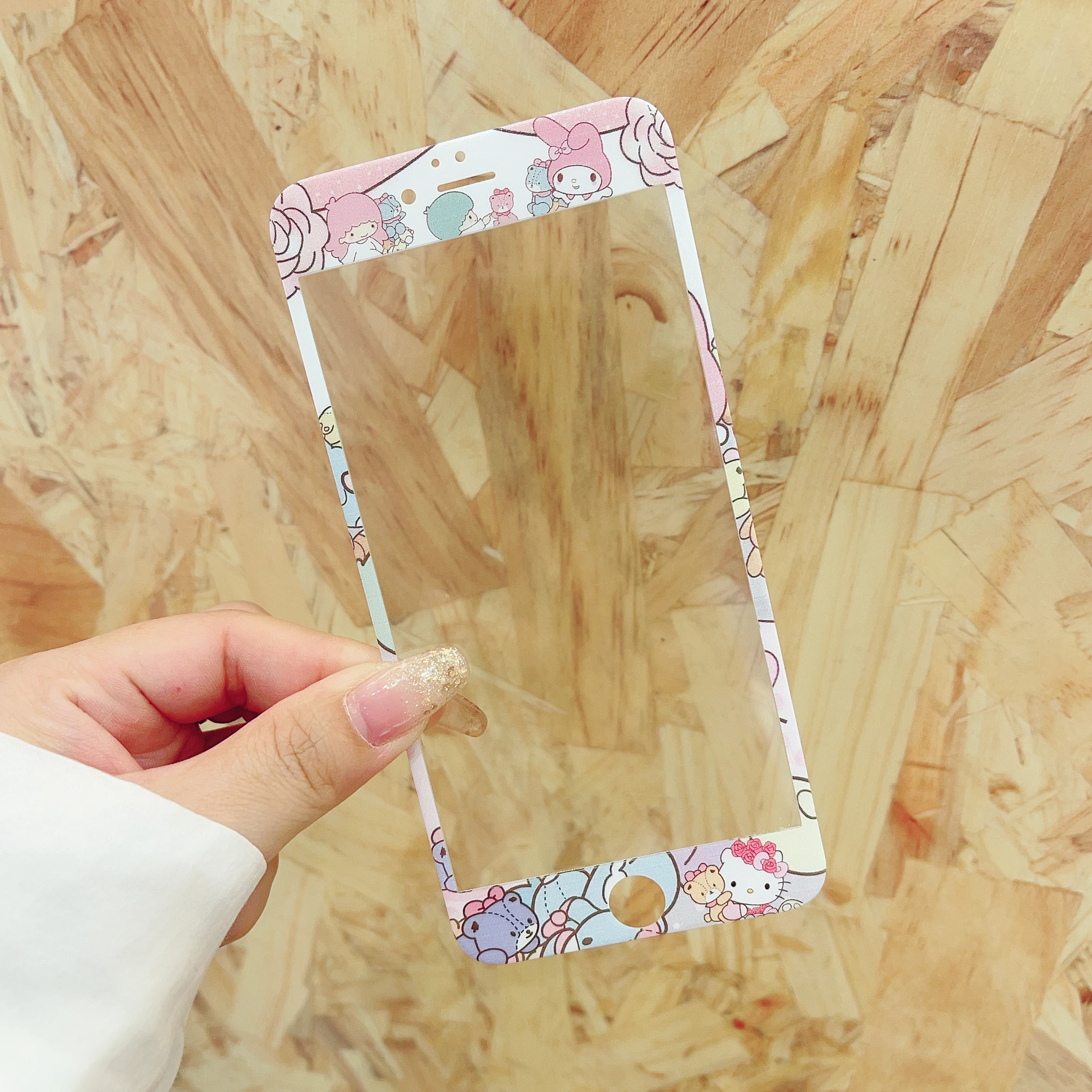 Sanrio-Hello Kitty Melody كرتون زجاج مقسى لـ iPhone ، واقي شاشة بتغطية كاملة ، غشاء زجاجي ، نجوم توأم ، 7 ، 8 ، 6S Plus