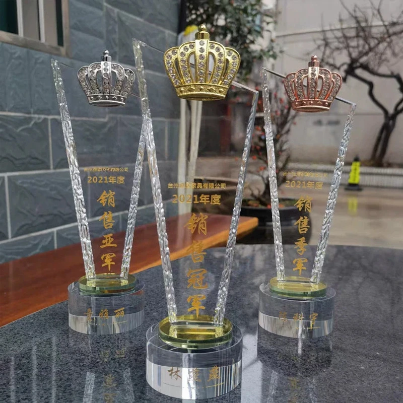 Customized Metal Pentagram Eagle Crown Gold, Silver, Copper, Commemorative Award Souvenir Honor Blade Shape, Crystal Trophy, 1Pc