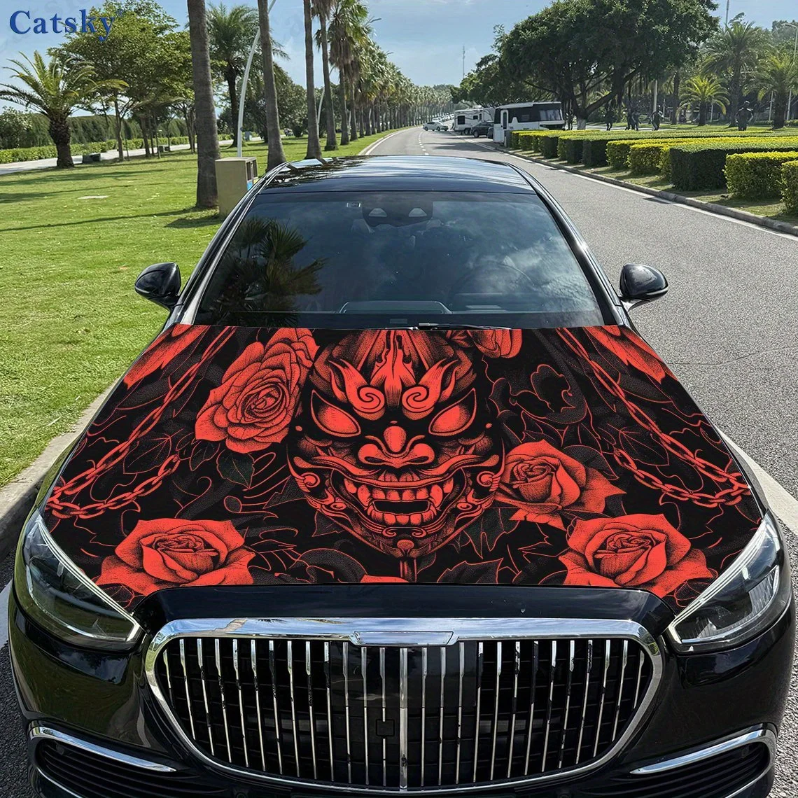 

Ретро Red Warrior Mask с принтом, наклейки на капот автомобиля, водонепроницаемая самоклеящаяся наклейка на капот автомобиля из ПВХ, защитная наклейка для украшения капота автомобиля