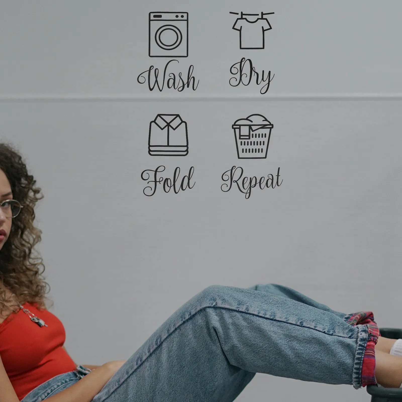 1Set Laundry Room Warning Signs Rustic Modern Style Wall Stickers Repeat Removable Laundry Decor Home Wall Decal