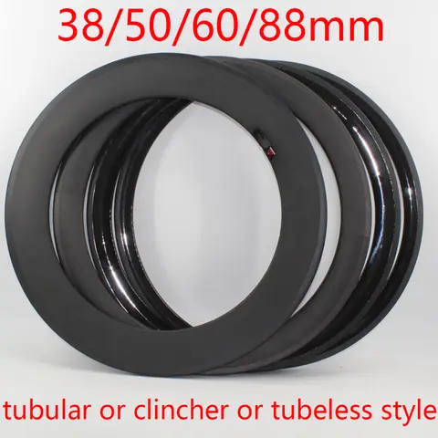 Newest 700C Road Bike Glossy Matt UD 3K 12K full carbon fibre Bicycle wheels carbon tubular clincher tubeless rims V Disc brake