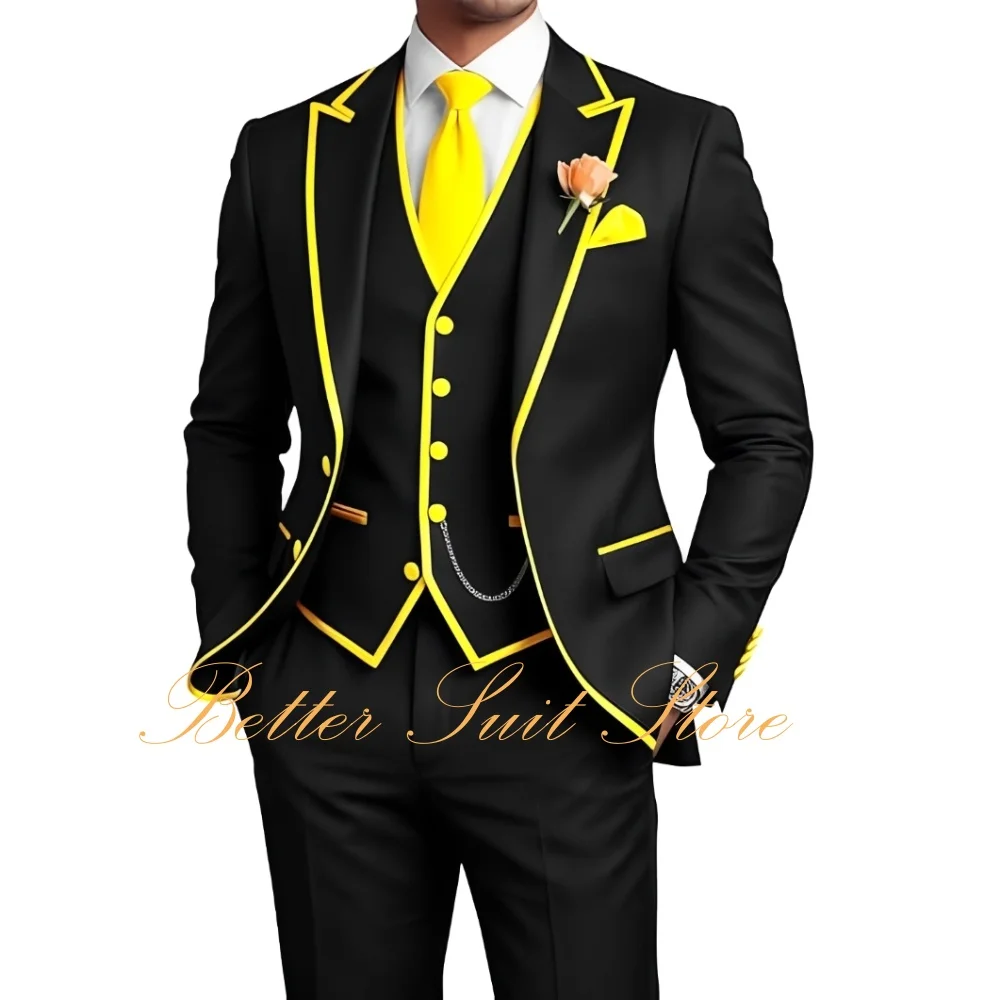 

Elegant 3 Pieces Tuxedos Suit Slim Fit Suits for Men Blazer Vest Pants Set Wedding Groom Suits Tuxedo
