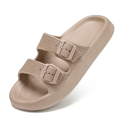 Women Slippers Adjustable Buckle Thick Platform Sandals Beach Shoes Bathroom Slipper Soft EVA Flat Sole Slides Oversized 36-47