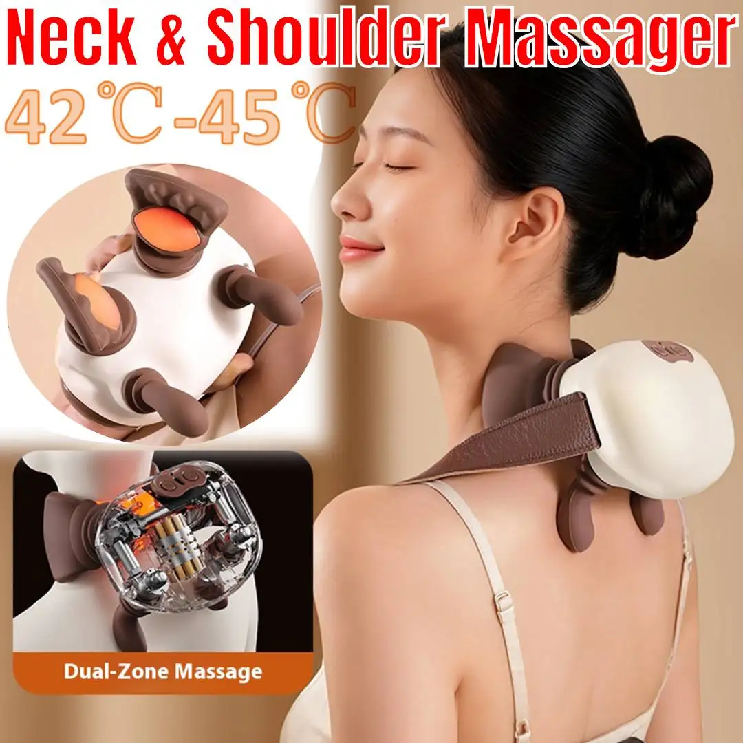 

2025 NEW 2000mAh Type-C Charging Universal Shoulder Massager with Heat Shiatsu Neck & Back Massager 2 Levels Heating Adjustable