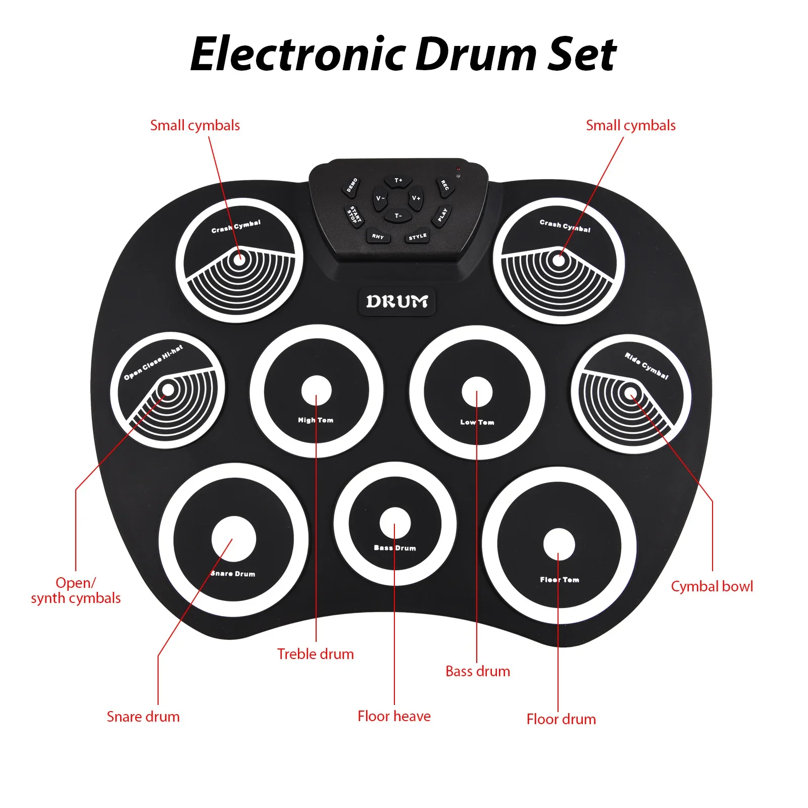 Conjunto de bateria eletrônica enrolada à mão, interface midi de 9 almofadas, suporta jogos dtx, conjunto de bateria portátil, presentes com pedais de baquetas