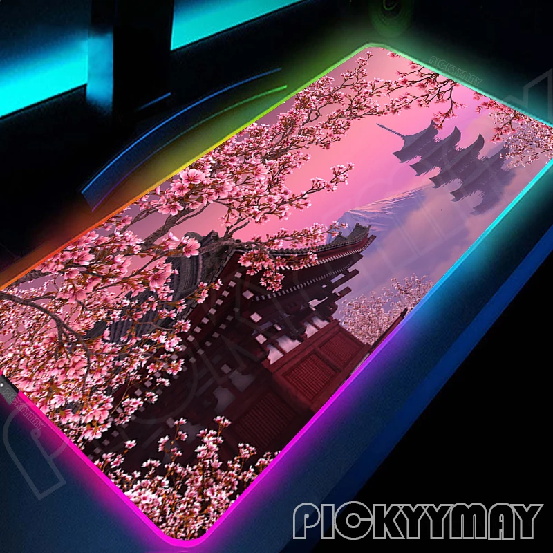 Large RGB Mouse Mat Japanese Scenery Art Gamer Mousepads LED Gaming Mousepad Big Luminous Desk Pad Desk Mats Backlit Mouse Pads
