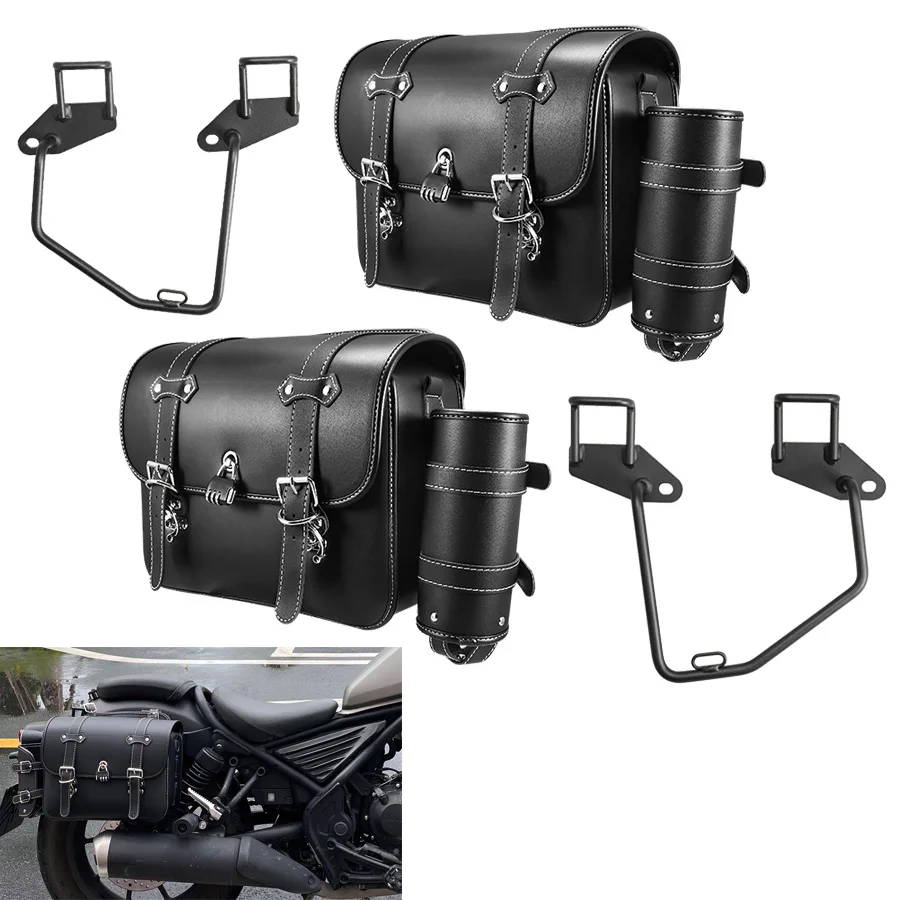 

Motorcycle Saddle Bags PU Leather Side Luggage Bags With Bracket For Honda Rebel CM300/500 2017-2024