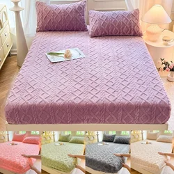 Plush Velvet Mattress Cover for Bed Stretch Soft Fitted Sheet with Elastic Band Winter Bed Pad Protector Washable 90/120/150/180