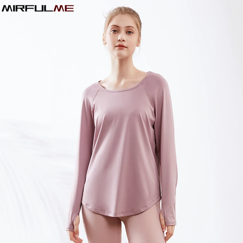 Women Loose Yoga Shirts Long Sleeves Sport T-Shirt Mesh Breathable Running Sweatshirts Thumb Hole Gym Fitness Tops Blouse Female