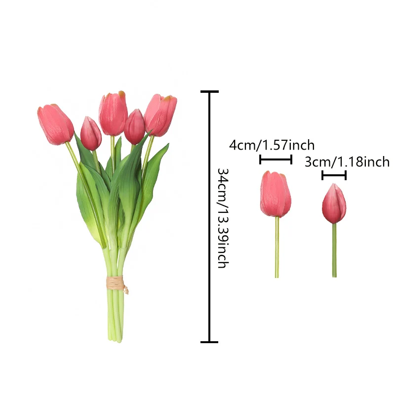 1 bundel van 5 gesimuleerde tulpen, binnenhuis rekwisieten schieten gesimuleerde bloemen, Valentijnsdag bruiloft vaas bloemstuk