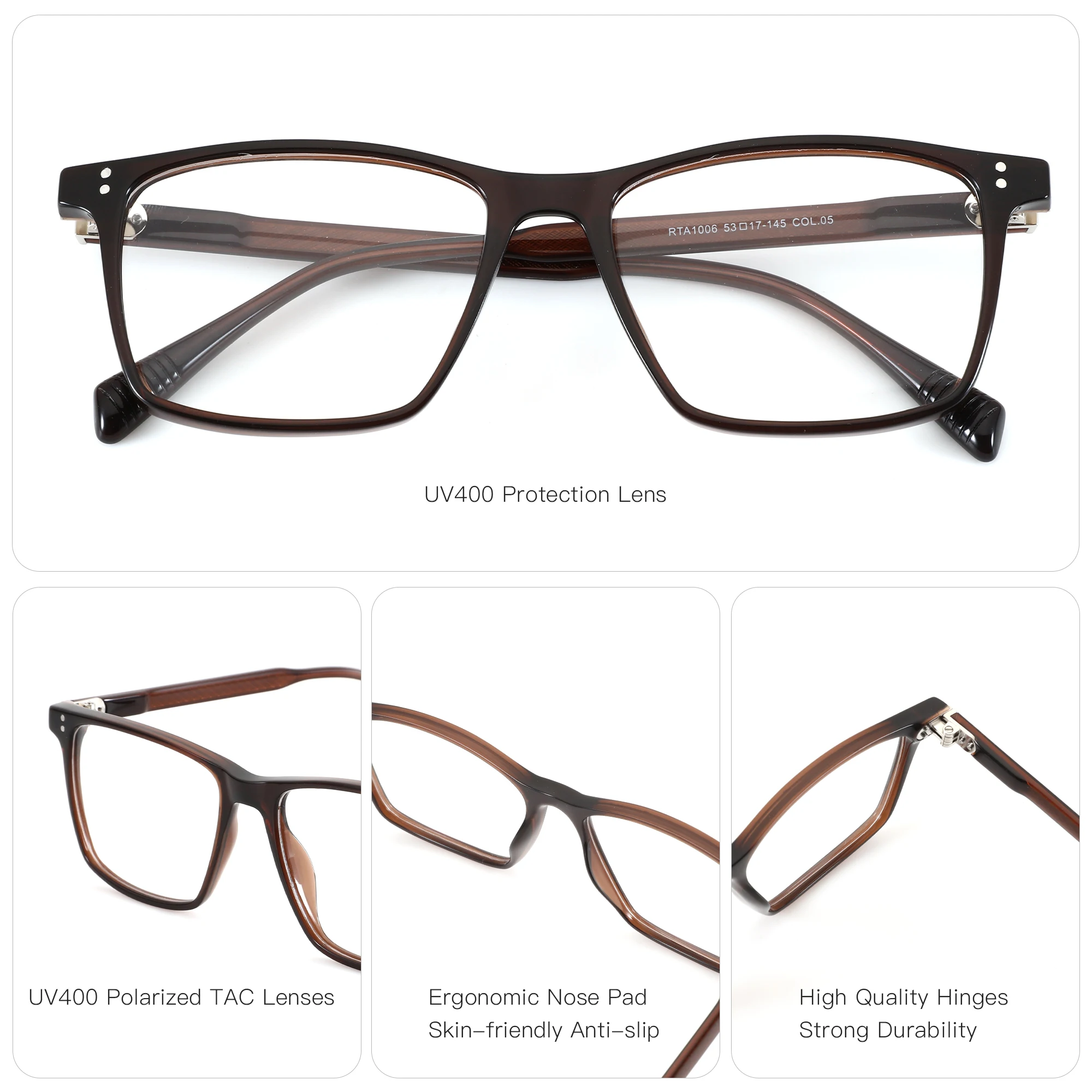 ZENOTTIC Men Square Acetate Custom Prescription Glasses Multifocal Women's Grade Eyeglasses Numbered Reading Eyewear