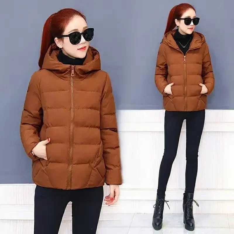 Chaqueta acolchada con capucha para mujer, abrigo frío, Parkas súper calientes, chaqueta recortada, Top de manga larga de talla grande, moda