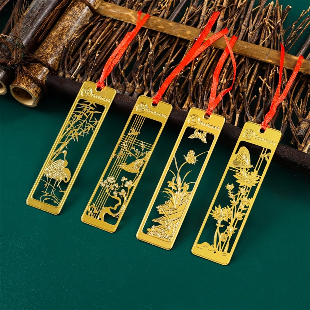 Chinese Creative Metal Bookmark Tassel Pendant Bookmark Hollow Carving Book Clip Pagination Mark  School Office Stationery