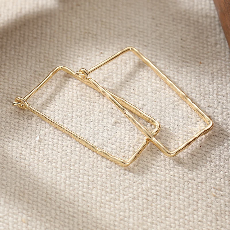 Extremely Simple Square Hammer Pattern Earrings For Women Daily Versatile Styling Gold Plated Earrings Trend Jewelry