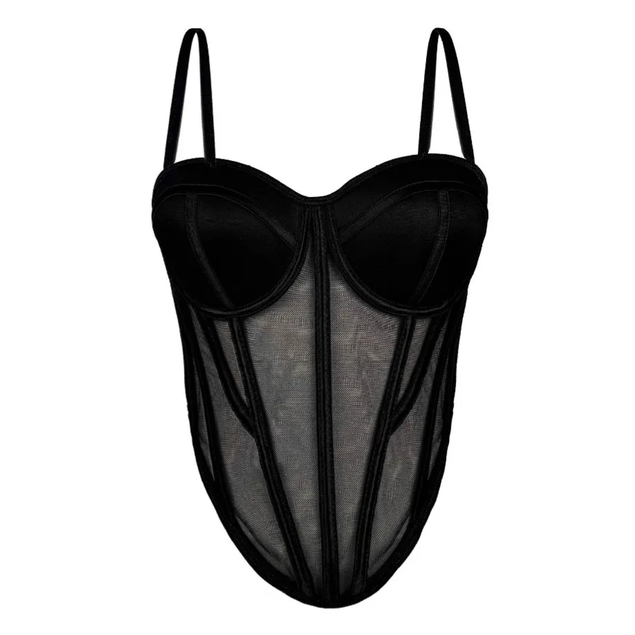 Sexy See-tough Me Top Color Blo Strap Fibone Design Slim Fit Capispalla Gilet da donna Cinturino Brtte ort Lunghezza