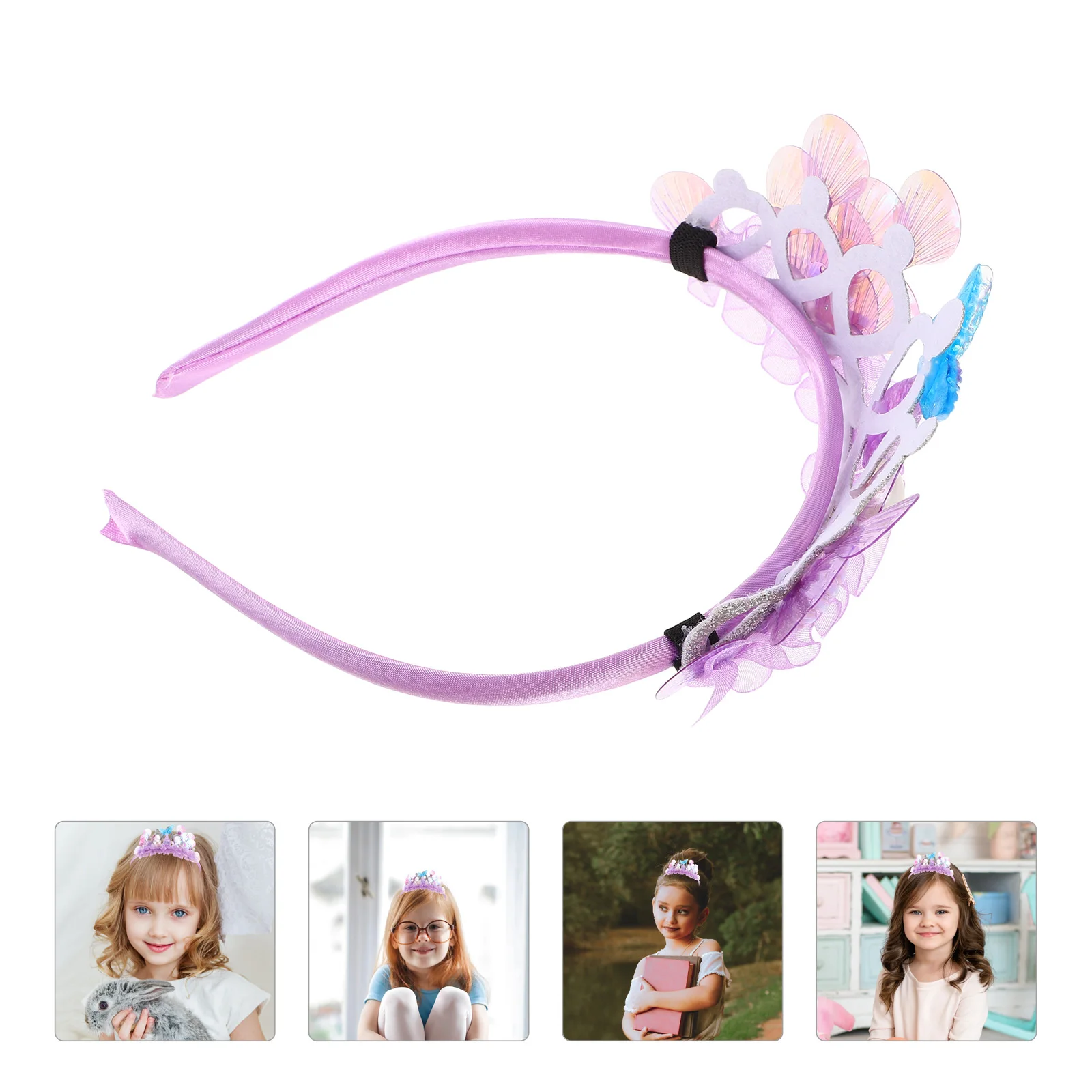 

Children Ocean Hair Crown Mermaid Headband Girls Purple Birthday Decor Bands Elegant Design Seashell Details Ocean Themed