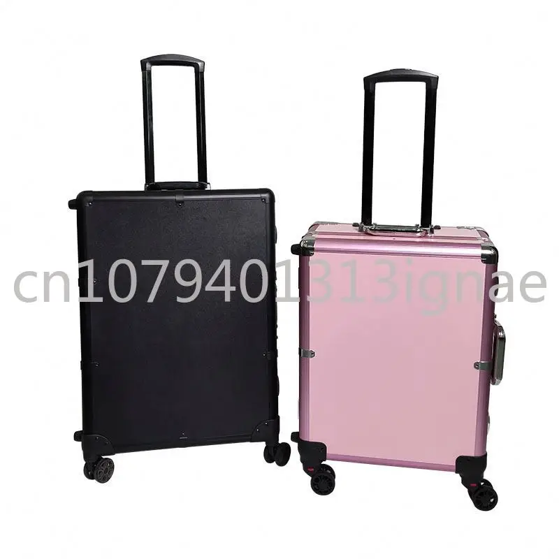 Professional Lady Cosmetic Beauty Portable Rolling Trolley Lockable Cosmetics Box Makeup Cosmetics Case