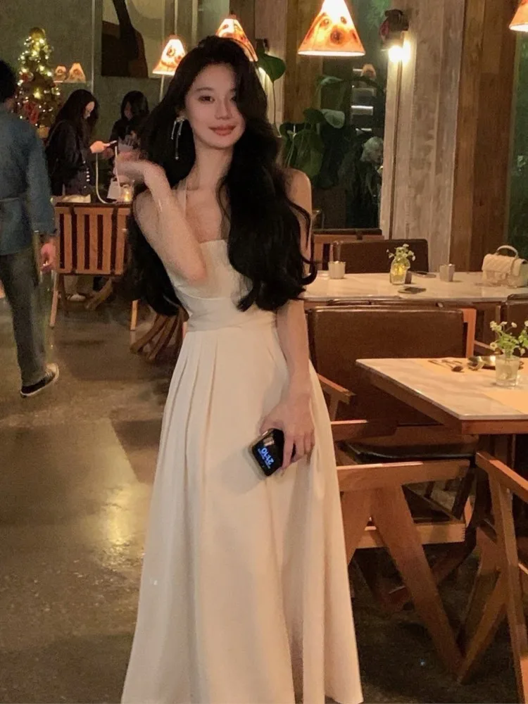 

Elegant Sleeveless Midi Dresses for Women Wedding Evening Party Dress Solid Slim A-line Vintage Chic Prom Robe Vestidos Mujer