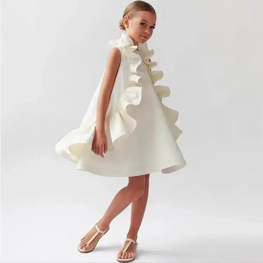 

Girl Summer New Dress Sleeveless Ruffles Princess Wedding Luxury Kids Fashion Clothes Baby Brithday Show Vestidos Outfit Wz1326