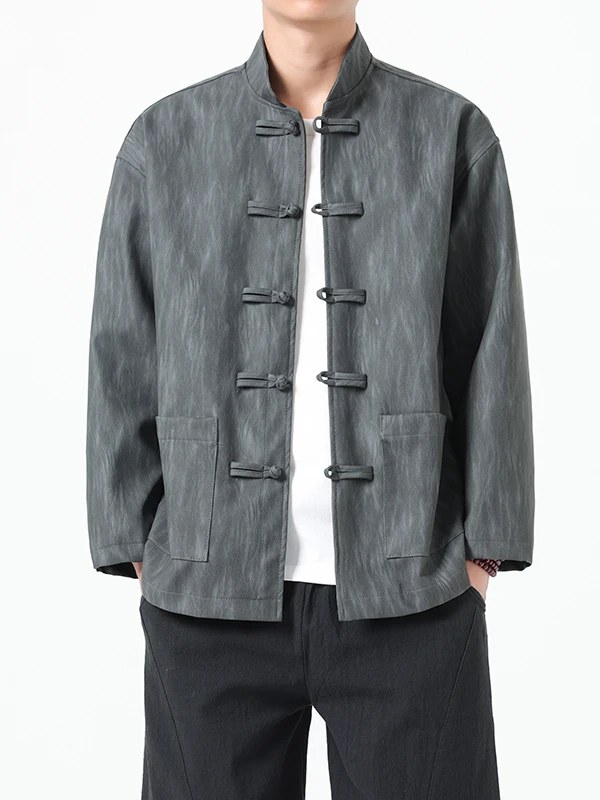 

Loose Fit Stand Collar irt Jaet Men's Trendy Casual Spring Autumn Chinese Sle Outerwear Versatile Loose Long Sve