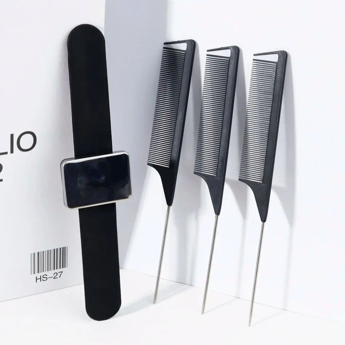 

4-pcs comb set, 3 steel needle mouse tail combs, 1 multifunctional magnetic silicone wristband,Special for real hair wigs