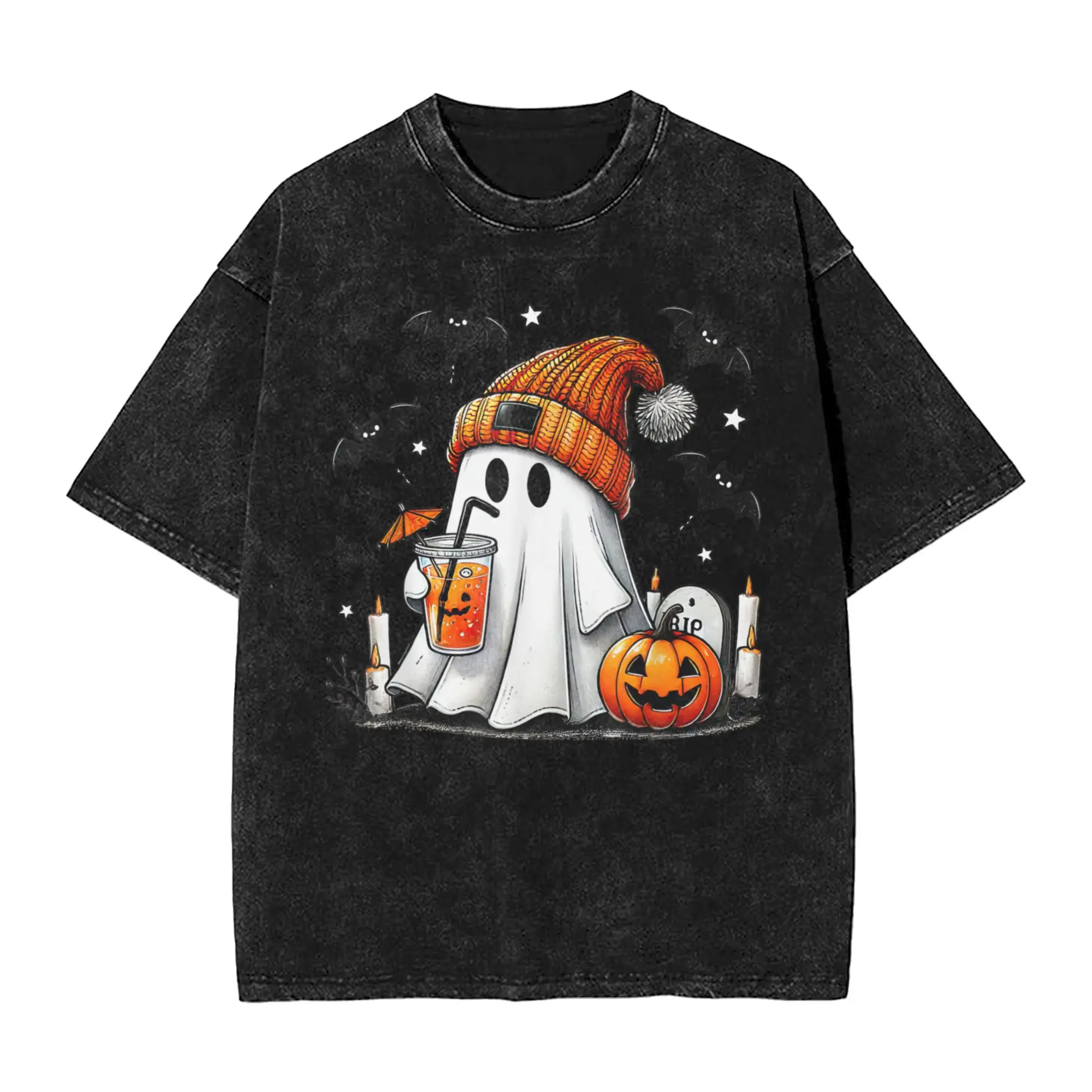 شبح هالوين زهرة تي شيرت الرجال الجدة 100% القطن تي شيرت الياقة المستديرة قصيرة الأكمام تي شيرت الملابس الأصلية