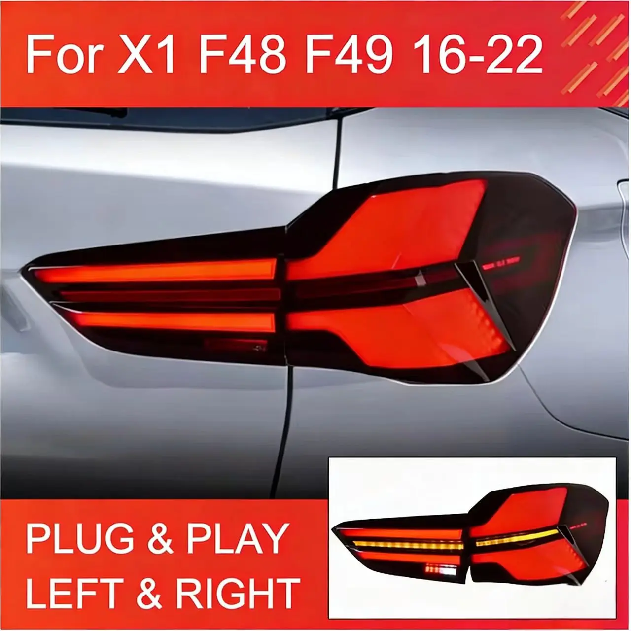 

1 Pair LED Tail Light for BMW F48 F49 X1 2016-2022 Upgrade LED Tail lights with Dynamic Turning LED Rear Tail Lamps