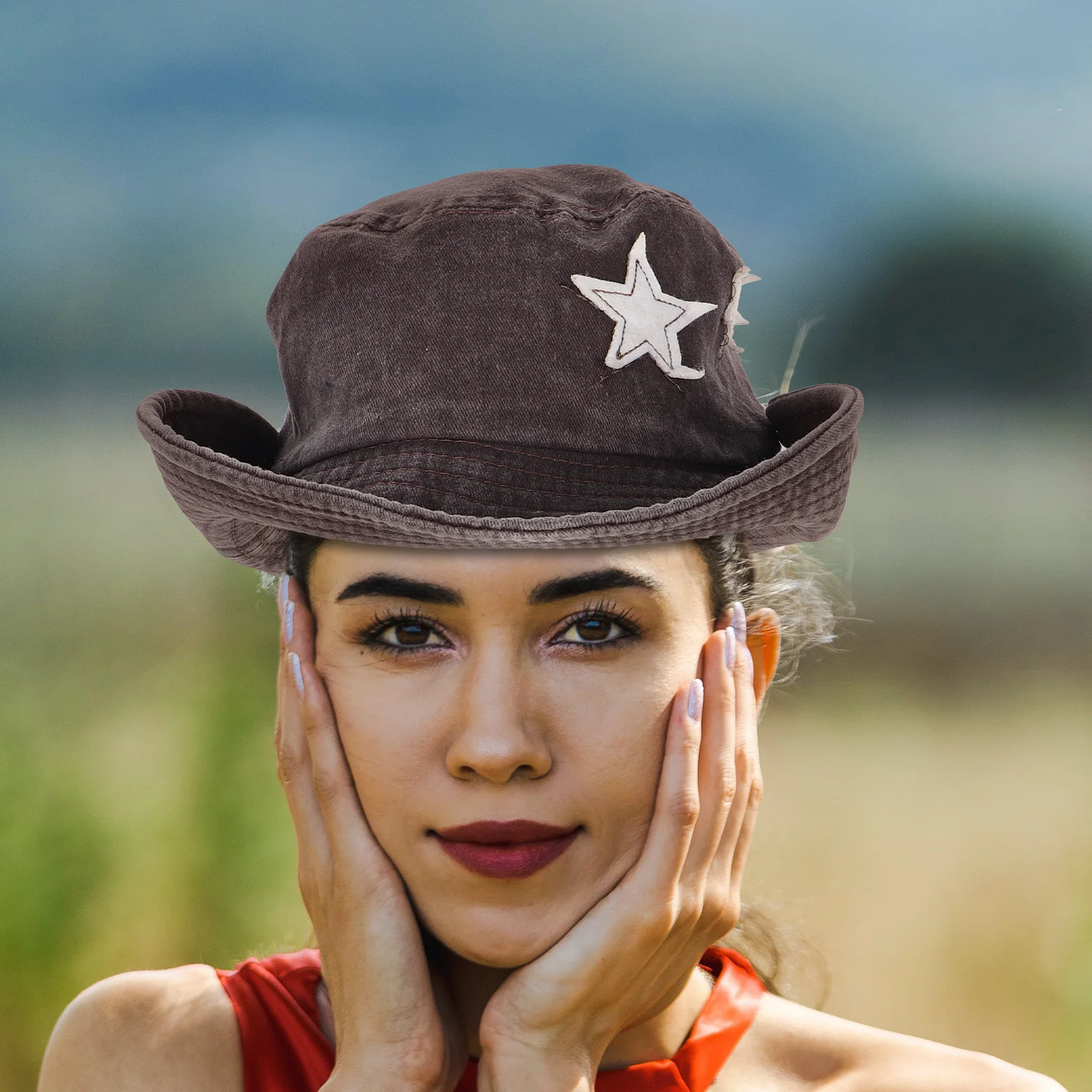 

Denim Cowboy Hat Japanese Retro Style Brown Wide Brim Sun Protection Adjustable Fit for Outdoor Fishing Hiking Camping Bucket