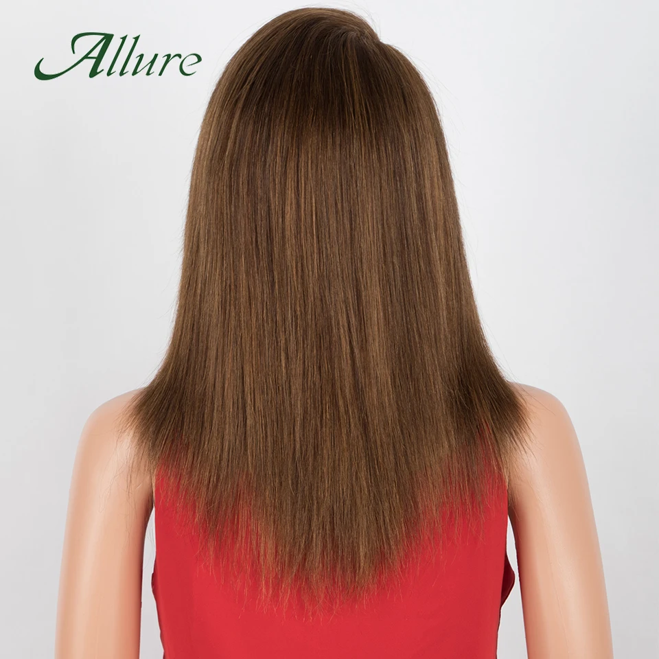 Perucas dianteiras retas do cabelo humano do laço para mulheres negras, parte glueless, transparente, Brown escuro colorido, Allure